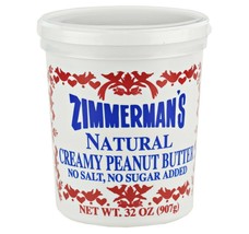 Zimmerman&#39;s Natural Creamy Peanut Butter, No Salt Added, 1, 32 Oz. Tub - £17.09 GBP