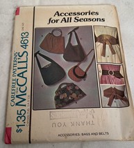 Carefree Sewing Pattern from McCalls #4613 Accessories: Bags&amp;Belts  Vint... - £4.74 GBP