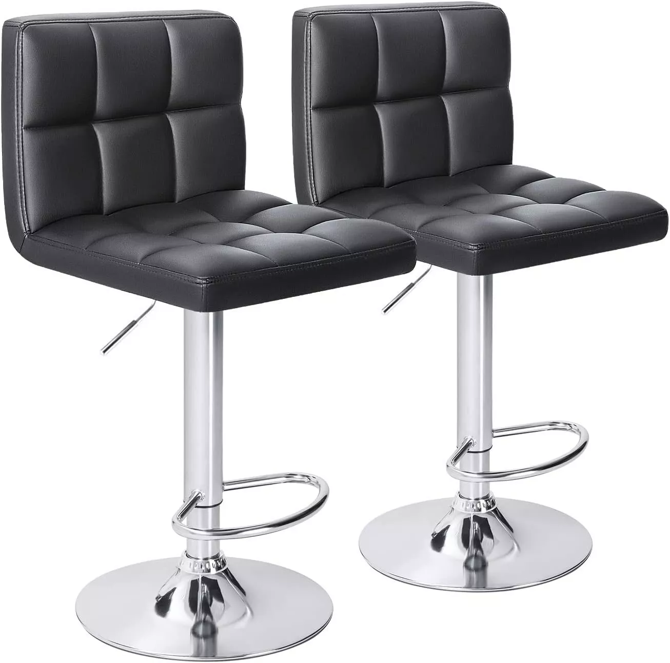Black Modern Dining Chair Set of 2: Adjustable Counter Height Swivel Bar... - $133.07 CAD