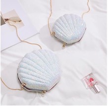 Sequins Dazzling Shell Shape Design Party Ladies Mini Chain Purse Crossbody Mess - £29.08 GBP