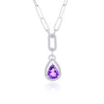 Pearshaped 7X9 Amethyst &amp; White Topaz Paperclip Necklace - £132.86 GBP
