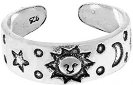 925 Sterling Silver Celestial Sky Sun Moon And Star Toe Ring Or Pinky Ring - £32.30 GBP