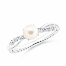 ANGARA Freshwater Pearl Twist Shank Ring with Diamonds for Women in 14K Gold - £397.39 GBP