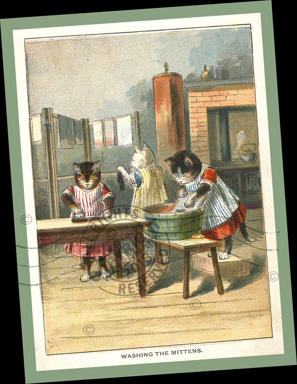Children&#39;s WALL ART: Kittens Washing their Mittens : 1890 Illustration b... - $42.42