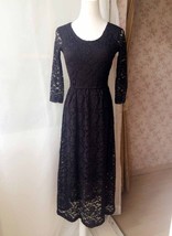 Black Crop Sleeve Stretch Long Lace dress Women Custom Plus Size Lace Dress image 1
