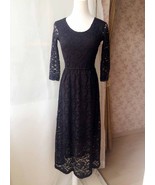 Black Crop Sleeve Stretch Long Lace dress Women Custom Plus Size Lace Dress - $80.12 CAD