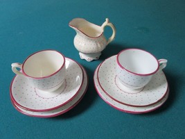 Coffee Set 7 Pcs 2 Trios And Creamer White And Red Dots [*34] - £35.61 GBP