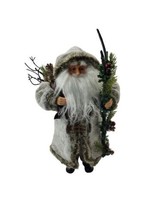 Santa Claus 16 in Brown Soft Coat w tree Pine Branches Christmas Décor Figure  - £31.60 GBP
