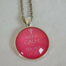 Keep Calm and Trust God Cross Silver Tone Cabochon Pendant Chain Necklace Round - £2.43 GBP