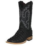 Mens Black Cowboy Boots Leather Crocodile Tail Print Western Wear Square... - $119.50