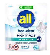 all Fresh &amp; Clean Mighty Pacs Laundry Detergent, Odor Relief, 16 Pacs - £8.27 GBP