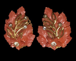 vintage clip on Leaf earrings with rhinstone - £11.77 GBP