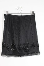 Vtg 90s Ann Taylor Petites 27&quot; Waist Black Mesh Beaded Skirt - £16.03 GBP