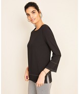 Ann Taylor Stitched Boatneck Top Black White Stitching Blouse Size Mediu... - €27,52 EUR