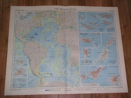 1956 Vintage Map Of Atlantic Oc EAN / Azores Madeira / Canary Islands St. Helena - £24.44 GBP