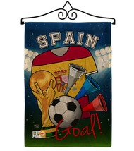 World Cup Spain Soccer Burlap - Impressions Decorative Metal Wall Hanger Garden  - £27.23 GBP
