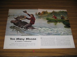 1958 Magazine Art Hunter Rides Moose in Lake by John Clymer - £8.55 GBP