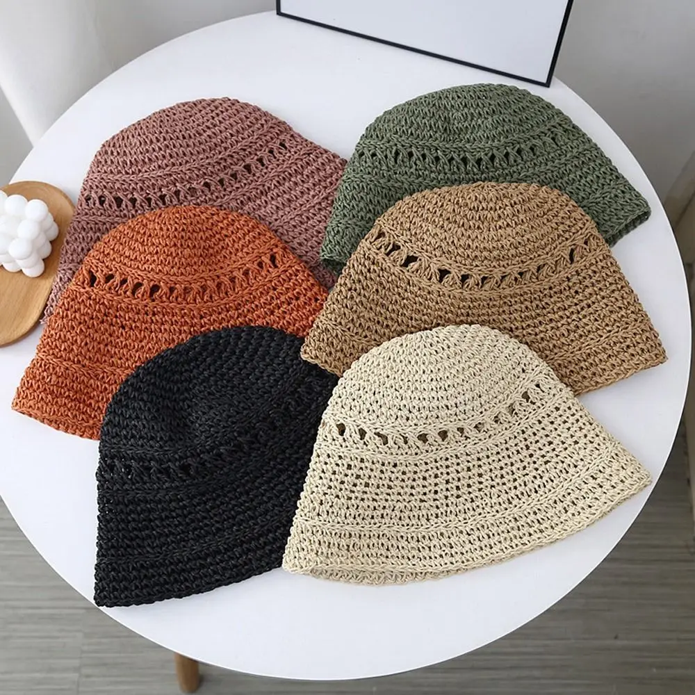 Fisherman&#39;s Hat Summer Fashion Ladies Paper Straw Bucket Hat Breathable Crochet - £11.16 GBP+