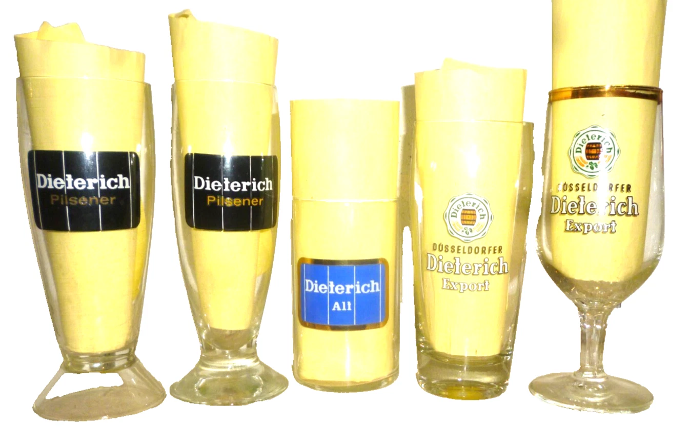 5 Dieterich +1974 Dusseldorf Pilsener Export Altbier German Beer Glasses - $482.48 MXN