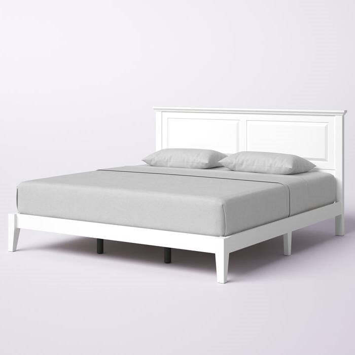 Solid Oak King Platform Bed With Headboard In White Item image 4