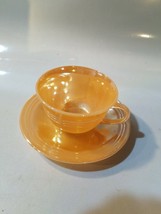 Peach Luster Cup And Saucer Vintage Orange Fire King Ware - £7.53 GBP