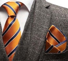 Orange &amp; Blue Striped Necktie &amp; Handkerchief  - £15.92 GBP