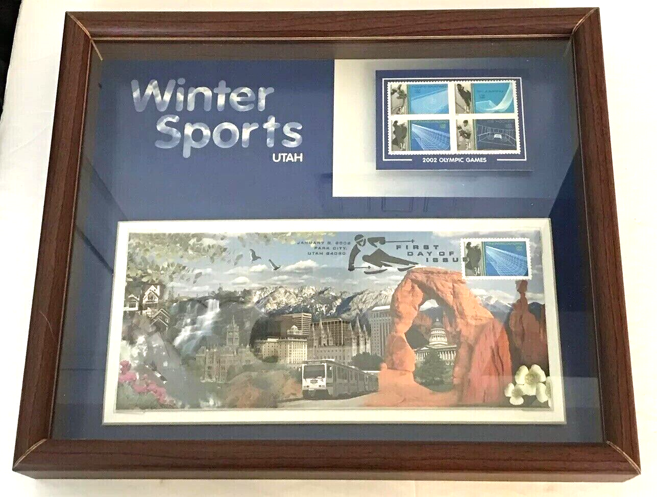 Primary image for USPS Stamps 2002 WINTER SPORTS SALT LAKE CACHET UTAH OLYMPICS Shadow Box Frame