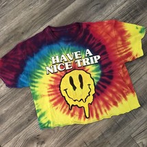 Hippy Retro HAVE A NICE TRIP Smiley Face Tie Dye T Shirt Cropped Medium ... - £12.07 GBP