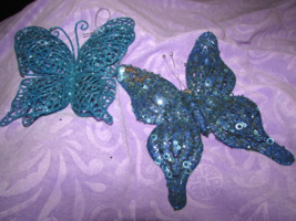 butterflies 1 medium turquoise w2 layers of wings &amp; 1 dark turquoise seq... - $7.92