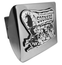 OKLAHOMA SOONER SCHOONER EMBLEM ON CHROME METAL USA MADE TRAILER HITCH C... - £62.64 GBP