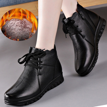 Kahui 2020 autumn new genuine leather black ankle boots for women lace up flat low heel thumb200