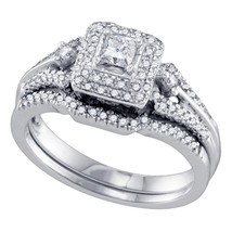 14k White Gold Princess Diamond Bridal Wedding Engagement Ring Band Set 1/2 Ctw - £973.54 GBP