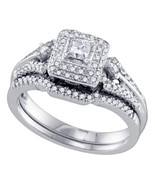 14k White Gold Princess Diamond Bridal Wedding Engagement Ring Band Set ... - £958.42 GBP