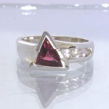 Red Rhodolite Garnet Triangle White Sapphire Channel 925 Ring size 7 Design 5 - £87.66 GBP