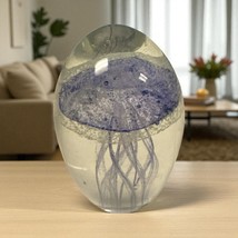 Art Glass Purple Lilac Jellyfish Bubbles Paperweight 4&quot; Oval - $368.88 MXN