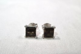 Sterling Silver Radiant Smoky Quartz Stud Earrings K433 - £29.24 GBP