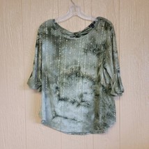 Sami &amp; Jo Short Sleeve Blouse Green Embroidered Sequin Knot Back sz Large - £14.32 GBP