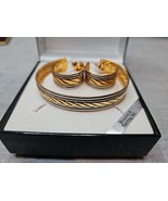 East 5th Dual Tone Cuff Bracelet &amp; Hoop Earrings Set Rope Pattern - $9.56 CAD