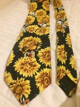 Vintage Looney Tunes Men’s Neck Tie Black with Yellow Flowers Taz 1992  - £7.00 GBP