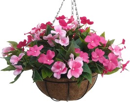 Artificial Flowers Hanging Basket With Chain Artificial Plant For Patio ... - £40.46 GBP