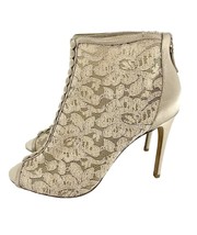 Badgley Mischka Booties Peep Toe Floral Lace Beige Ankle Heels SZ 7.5 New SH25 - £98.37 GBP