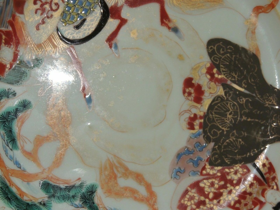 Japanese Plate shallow Bowl 9" bat horse rider Hichozan Fukagawa Sei Antique Item image 7