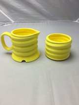 Bright Yellow Ceramic Cream Sugar Canister Set Funky Fun Swirl - £15.95 GBP