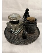 Derby Silverplate Vict0rian Inkwell Woman Dog Brush Glass Tray - $123.75