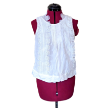 Gap Top Optic White Women Lace Pintuck Pullover Cotton Size XS Sleeveless - £14.86 GBP