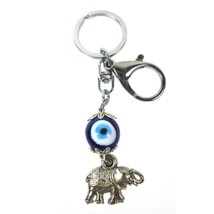 Evil Eye Silver Elephant Keychain Lucky Nazar Charm Kabbalah Ornament Key Ring - £11.84 GBP