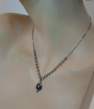Dainty 9,25 Sterling Charm Necklace W Real Mini Pearls Barrel Clasp 16&quot; - £19.55 GBP