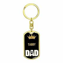 Cat Keyring Gift Tabby Cat Dad King Swivel Keychain Stainless Steel Or 18k Gold - £24.48 GBP