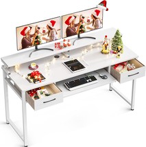 Computer Desk With Keyboard Tray, 55 Inch Home Office Desk With Drawers,, White. - £144.63 GBP