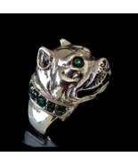 Stunning Sterling silver Animal ring Pit Bull Dog with Emerald Green CZ ... - $168.85 CAD